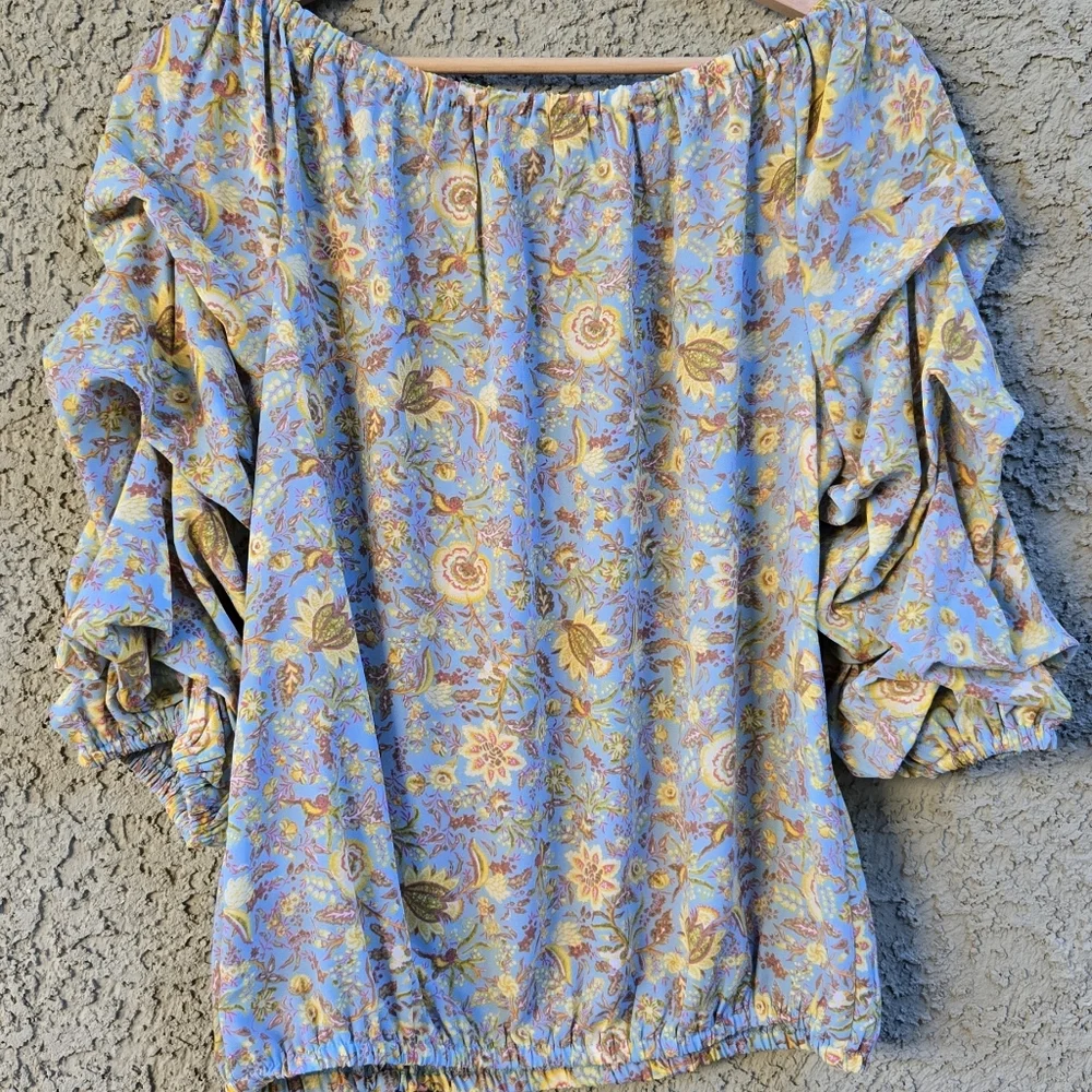 CeCe Spring Floral Ruffle Sleeve Blouse - Picture 7 of 8
